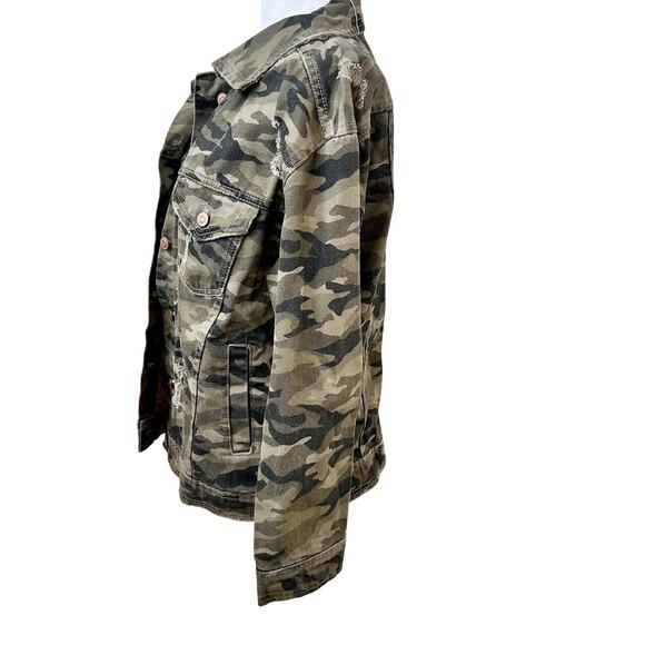 Camo Military Denim Canvas Utility Jacket Grunge Coat Women Size Large/XL USA - Picture 6 of 9